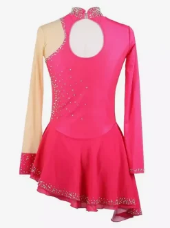 Robe de patinage noire élégante à manches longues en maille ornée de perles et de strass. Costumes de patinage.