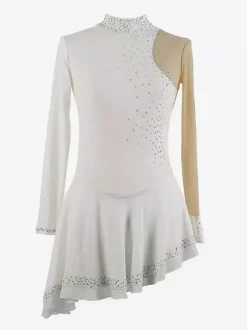 Robe de patinage noire élégante à manches longues en maille ornée de perles et de strass. Costumes de patinage.