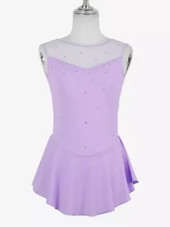 Robe de patinage pour femmes et filles en polyester turquoise sans manches ornée de strass. Costumes de danse et de patinage.