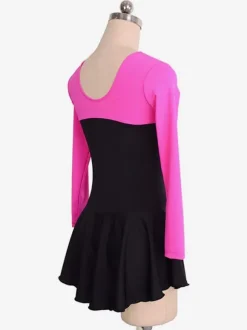 Robe De Patinage Rose Polyester Manches Longues Costumes De Danse Bicolore