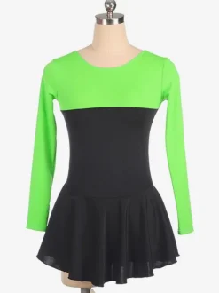 Robe De Patinage Rose Polyester Manches Longues Costumes De Danse Bicolore