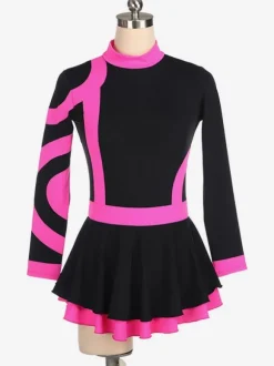 Robe De Patinage Rose Velours Coréen Rayures Costumes De Danse