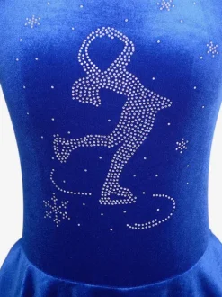 Robe De Patinage Royal Blue Velvet Perles Plissée Costumes De Danse Déguisements Halloween