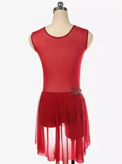 Robe de patinage sans manches en maille illusion nude ornée de strass vêtements de performance