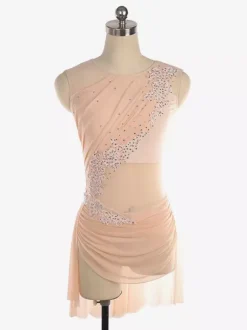 Robe de patinage sans manches en maille illusion nude ornée de strass vêtements de performance