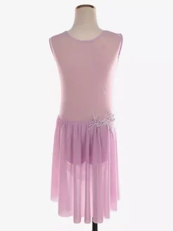 Robe de patinage sans manches en maille illusion nude ornée de strass vêtements de performance