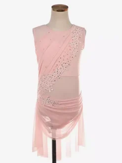 Robe de patinage sans manches en maille illusion nude ornée de strass vêtements de performance