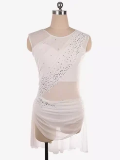 Robe de patinage sans manches en maille illusion nude ornée de strass vêtements de performance