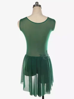 Robe de patinage sans manches en maille illusion nude ornée de strass vêtements de performance