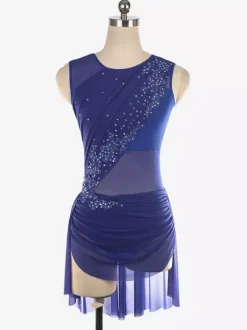 Robe de patinage sans manches en maille illusion nude ornée de strass vêtements de performance