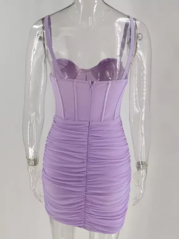 Robe de soirée à bretelles dos nu lilas sexy