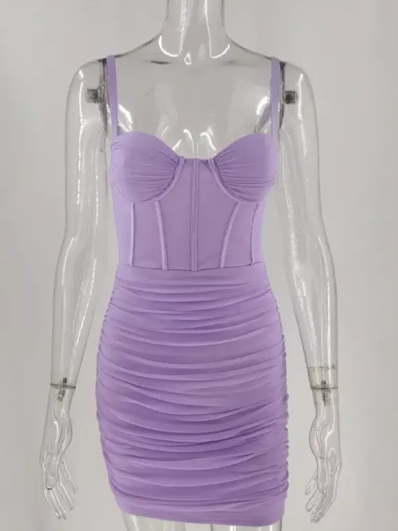 Robe de soirée à bretelles dos nu lilas sexy
