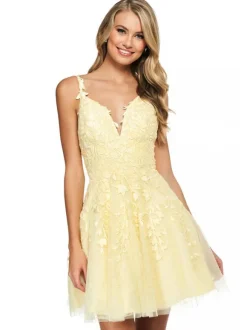 Robe de soirée 2026 sans manches courte A-ligne col en V dentelle polyester bleu clair robe de soirée