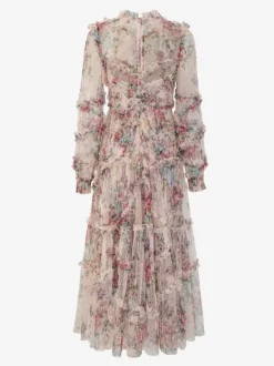 Robe de soirée à volants et manches illusion superposées robe longue folklorique élégante