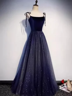 Robe de soirée A-ligne Conçu Décolleté Tulle Longueur Sol Robes de Soirée Sociale Personnalisation Gratuite