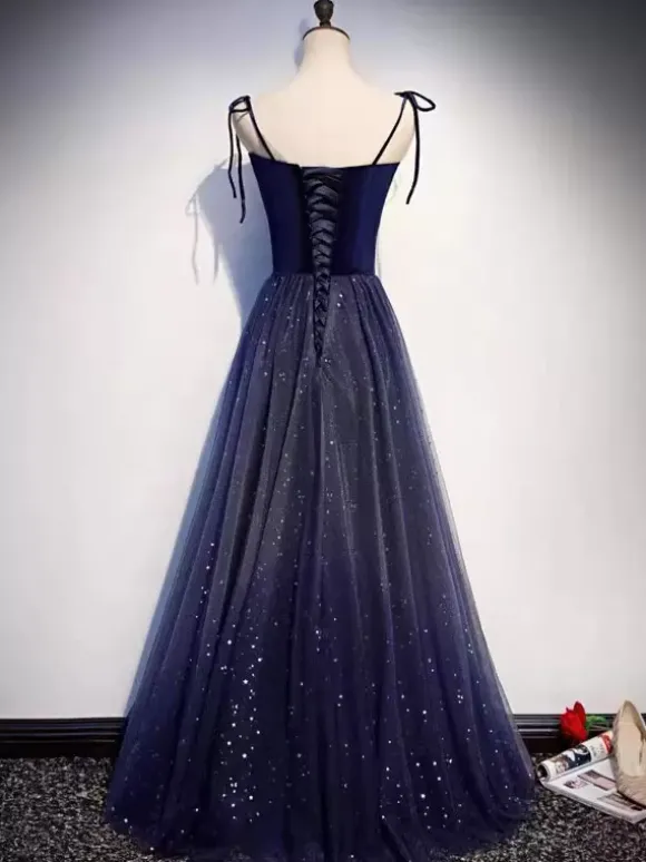 Robe de soirée A-ligne Conçu Décolleté Tulle Longueur Sol Robes de Soirée Sociale Personnalisation Gratuite