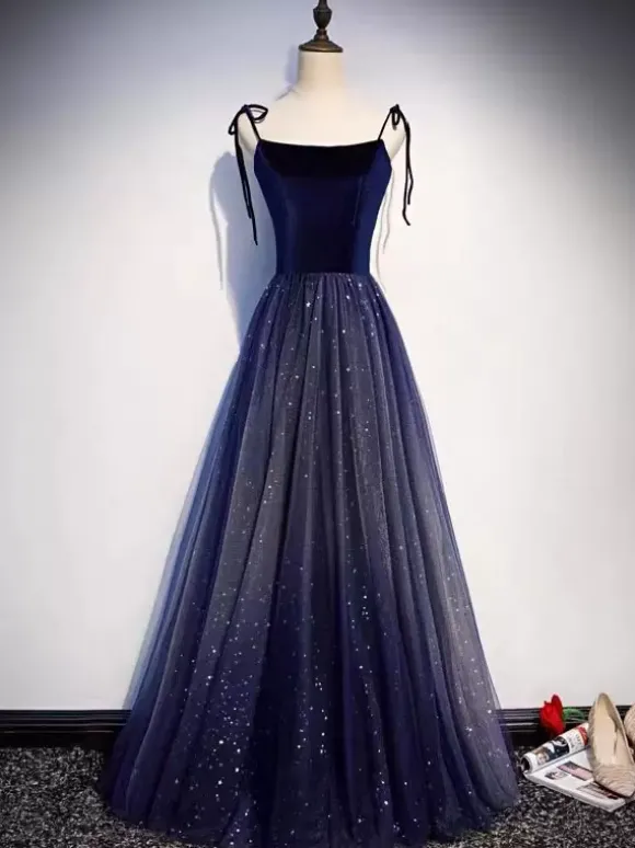Robe de soirée A-ligne Conçu Décolleté Tulle Longueur Sol Robes de Soirée Sociale Personnalisation Gratuite