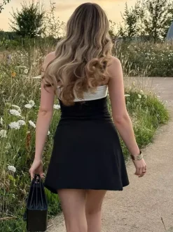 Robe de soirée blanche en polyester bicolore sans manches et sans bretelles