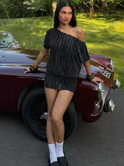 Robe de soirée bleue en polyester manches courtes dos nu robe d'été