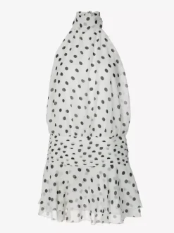 Robe de soirée chic en mousseline blanche mini dos nu à pois col montant