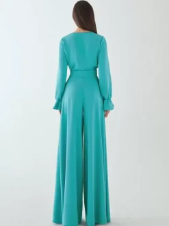 Robe de soirée combinaison col en V longueur au sol ceinture robes de soirée sociale