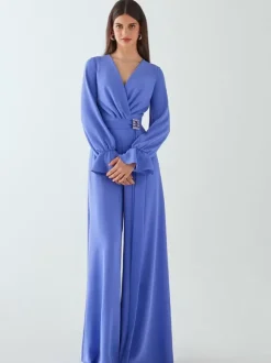 Robe de soirée combinaison col en V longueur au sol ceinture robes de soirée sociale