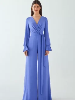 Robe de soirée combinaison col en V longueur au sol ceinture robes de soirée sociale