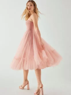 Robe de soirée courte sans bretelles longueur thé sans manches fermeture éclair plissée en Tulle robes de concours sociaux