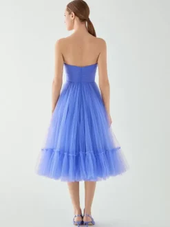 Robe de soirée courte sans bretelles longueur thé sans manches fermeture éclair plissée en Tulle robes de concours sociaux