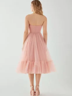 Robe de soirée courte sans bretelles longueur thé sans manches fermeture éclair plissée en Tulle robes de concours sociaux