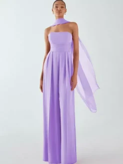 Robe de soirée en mousseline de soie plissée combinaison sans bretelles longueur au sol sans manches fermeture éclair robes de soirée formelles