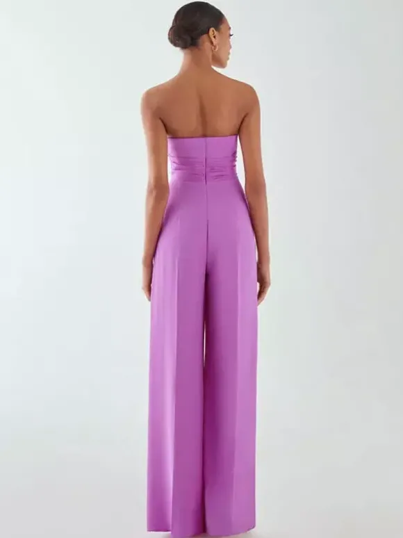 Robe de soirée en mousseline de soie plissée combinaison sans bretelles longueur au sol sans manches fermeture éclair robes de soirée formelles