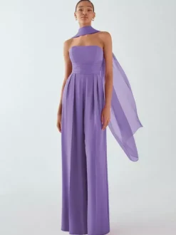 Robe de soirée en mousseline de soie plissée combinaison sans bretelles longueur au sol sans manches fermeture éclair robes de soirée formelles