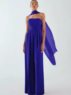 Robe de soirée en mousseline de soie plissée combinaison sans bretelles longueur au sol sans manches fermeture éclair robes de soirée formelles
