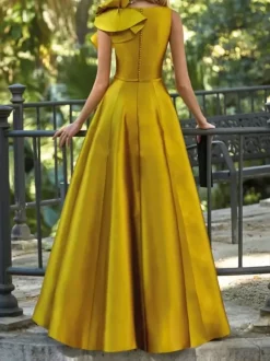 Robe de soirée en satin col en V longueur au sol sans manches fermeture éclair motif floral