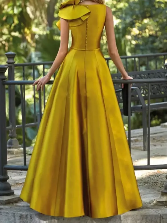 Robe de soirée en satin col en V longueur au sol sans manches fermeture éclair motif floral