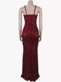 Robe de soirée longue à sequins scintillants pour femme - Col carré coupe ajustée dos lacé robe sirène moulante - Gala d'été 2026