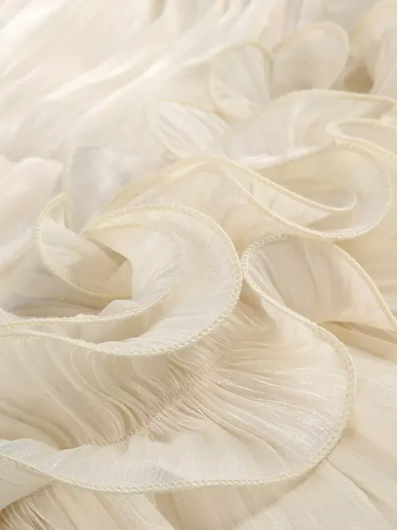 Robe de soirée longue abricot sans bretelles dos nu chic et semi-formelle