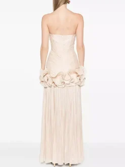 Robe de soirée longue abricot sans bretelles dos nu chic et semi-formelle