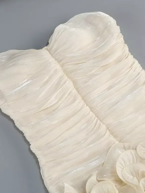 Robe de soirée longue abricot sans bretelles dos nu chic et semi-formelle