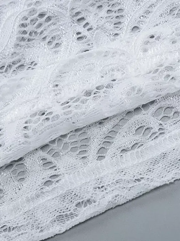 Robe de soirée longue blanche en dentelle à col en V et manches longues transparente sexy et semi-formelle