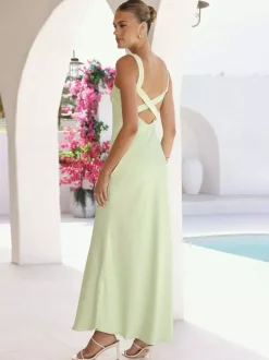 Robe de soirée longue bleu royal à bretelles col sans manches dos nu sexy et semi-formelle