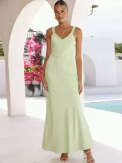 Robe de soirée longue bleu royal à bretelles col sans manches dos nu sexy et semi-formelle