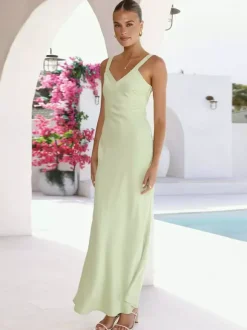 Robe de soirée longue bleu royal à bretelles col sans manches dos nu sexy et semi-formelle
