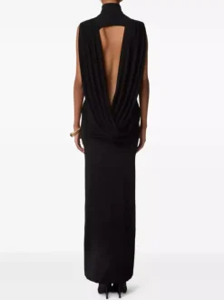 Robe de soirée longue bronze à col montant sans manches coupe moulante et sexy semi-formelle