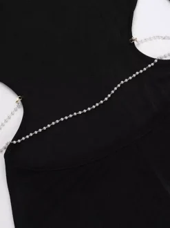 Robe de soirée longue dos nu à manches longues et col ras du cou pour femme 2026