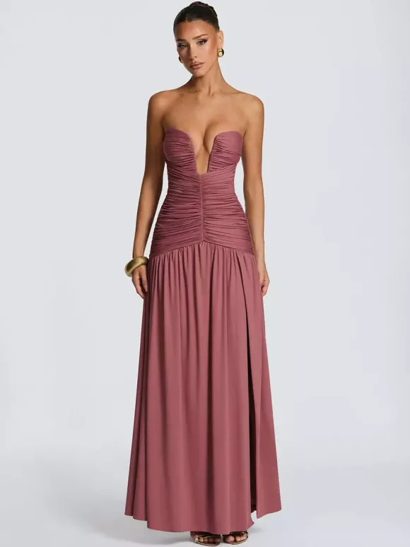 Robe de soirée longue marron café dos nu fermeture éclair sans manches élégante et semi-formelle