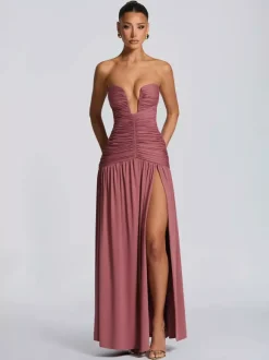 Robe de soirée longue marron café dos nu fermeture éclair sans manches élégante et semi-formelle