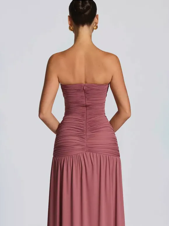 Robe de soirée longue marron café dos nu fermeture éclair sans manches élégante et semi-formelle