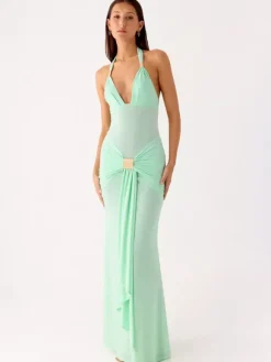 Robe de soirée longue marron café col en V sans manches sexy semi-formelle